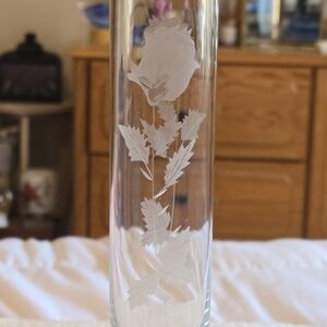 NWOT Vintage 7" Etched Rose Glass Crystal Bud Vase